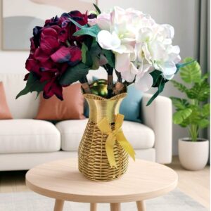 Artificial Hydrangea Flower Bouquet with Golden Vase
