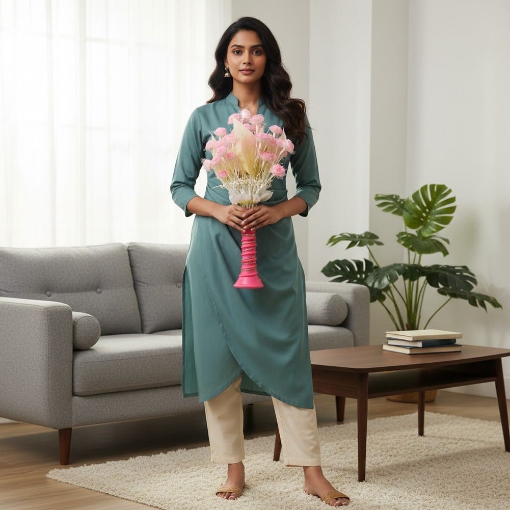 Artificial Flower Bouquet with Pink Vase for Table & Home Decoration