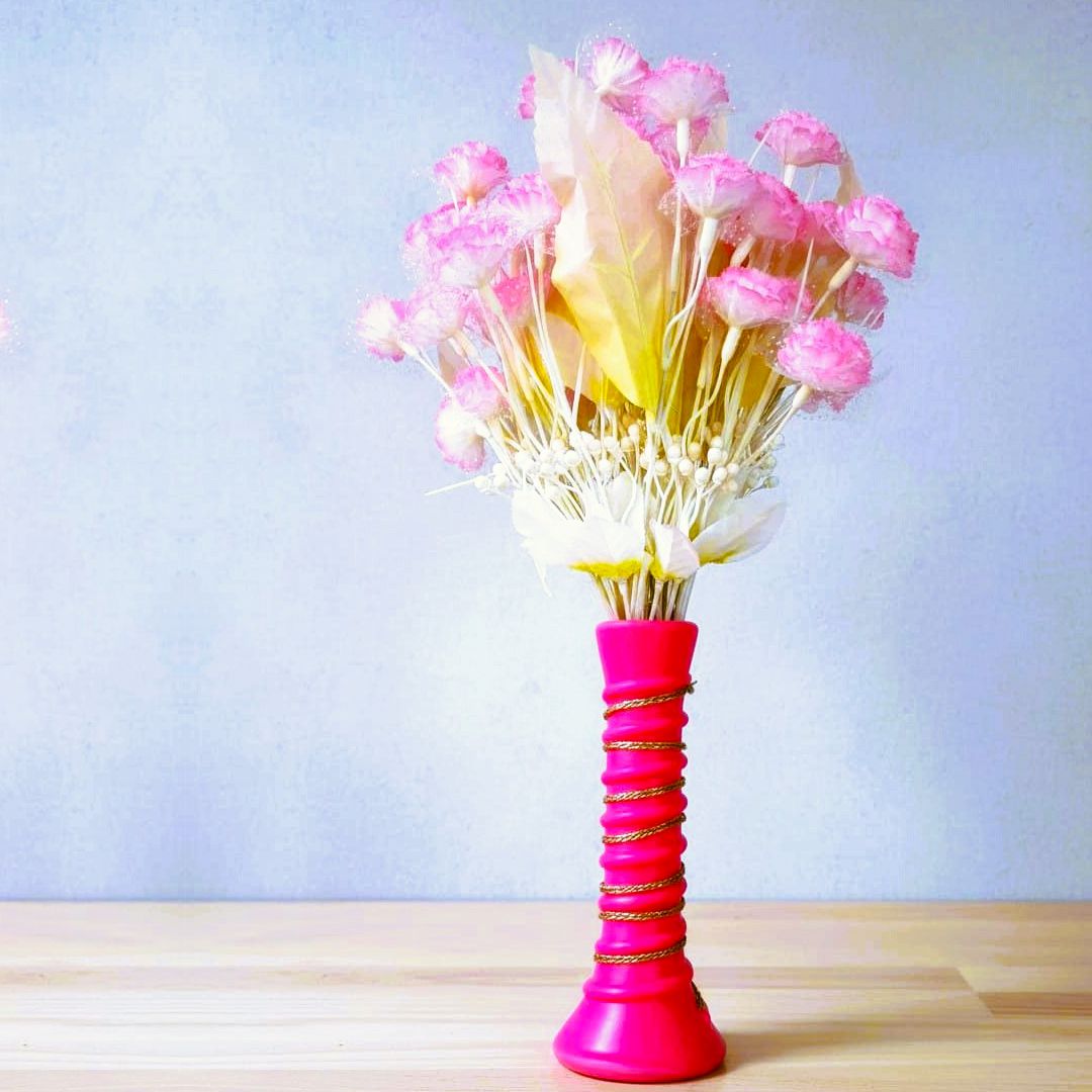 Artificial Flower Bouquet with Pink Vase for Table & Home Decoration
