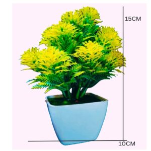 Premium Artificial Green & Yellow Decorative Plant with White Pot