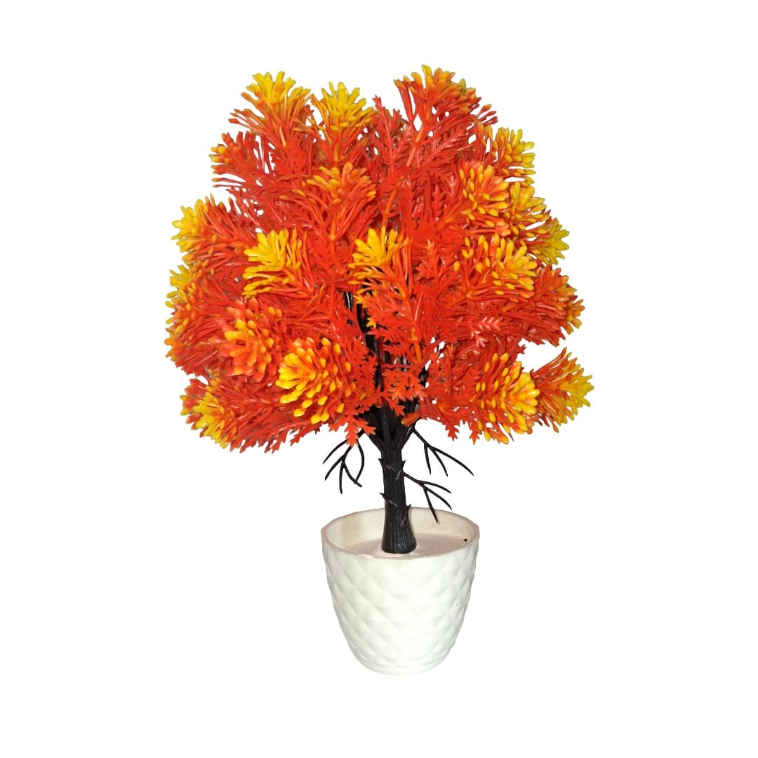 Artificial Orange & Yellow Decorative Plant with White Pot for Table Decoration