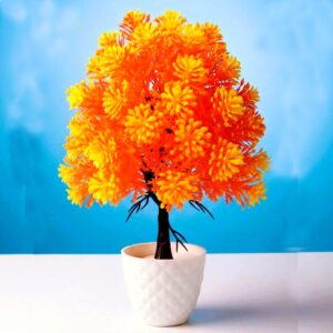 Artificial Orange & Yellow Decorative Plant with White Pot for Table Decoration