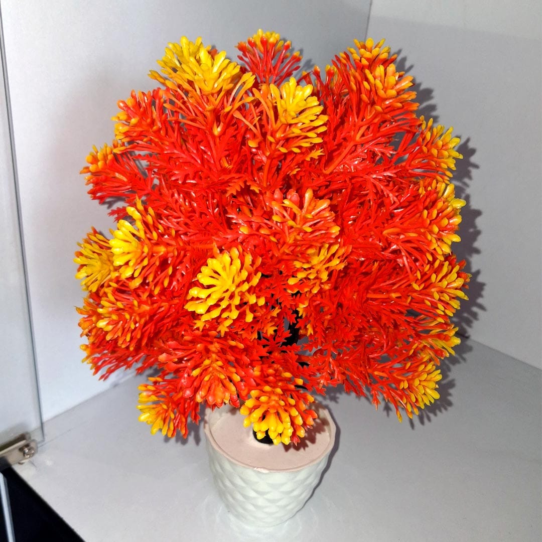 Artificial Orange & Yellow Decorative Plant with White Pot for Table Decoration