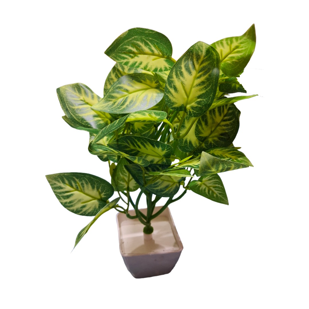 Artificial Money Plant in White Pot for Home Decor