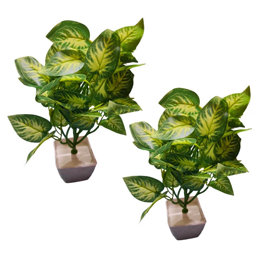 Artificial Money Plant in White Pot for Home Decor