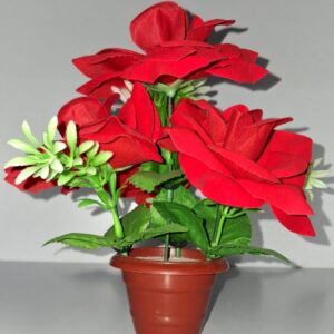 Artificial Red Rose Flower Plant with Pot for Home & Office Decor