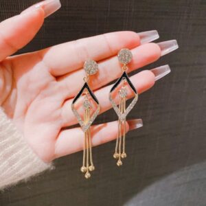 Stylish Geometric Dangle Earrings with Stone Design for Women