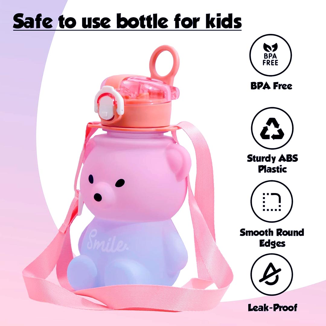 Kids Cartoon Water Bottle with Straw & Strap | BPA Free Leakproof Bottle