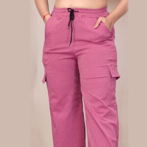Women Pink Cargo Pants High Waist Wide Leg Casual Stylish Trouser