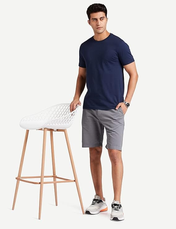 Men Solid Navy Blue T-Shirt Cotton Round Neck Casual Half Sleeve Tee