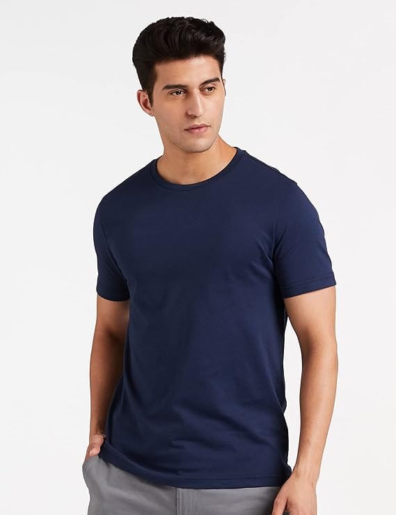 Men Solid Navy Blue T-Shirt Cotton Round Neck Casual Half Sleeve Tee